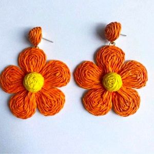 Orange Flower Drop‎ Rattan Earrings Boho